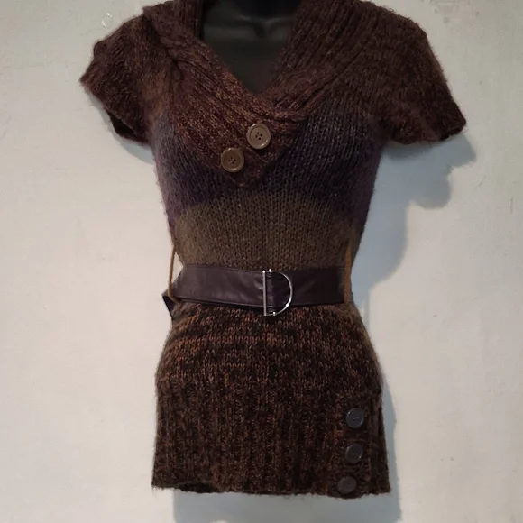 Derek Heart Brown and Purple Cowl Neck Sweater *Belt Not Included* - Picture 13 of 13